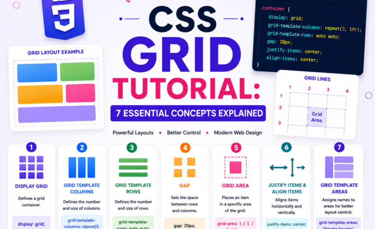 CSS Grid tutorial – grid-template-areas and responsive columns example