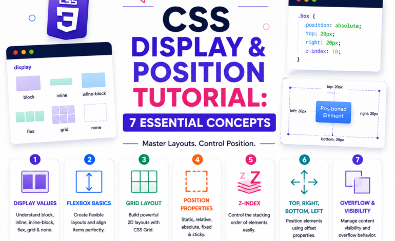 CSS display position tutorial – absolute fixed sticky example
